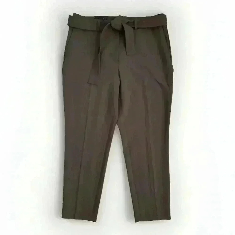 HILARY RADLEY Womens Beige Pants Size 4 Slacks Stretch Dress Belted Tie Brown